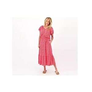 Destination 365 Maxi Dress Red White Print Flutter Sleeve Boho Summer‎ Large